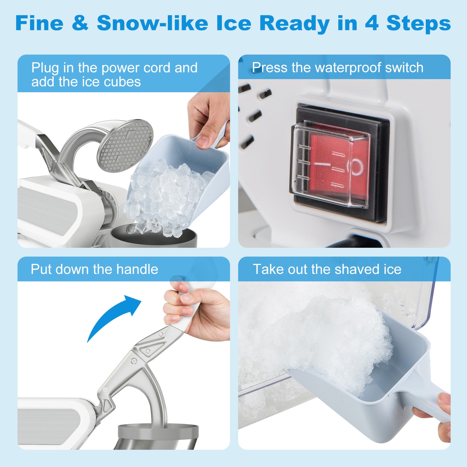 300W 商用双刀片带安全开关碎冰机-白色 300W Commercial Ice Crusher with Dual Blades and Safety Switch-White