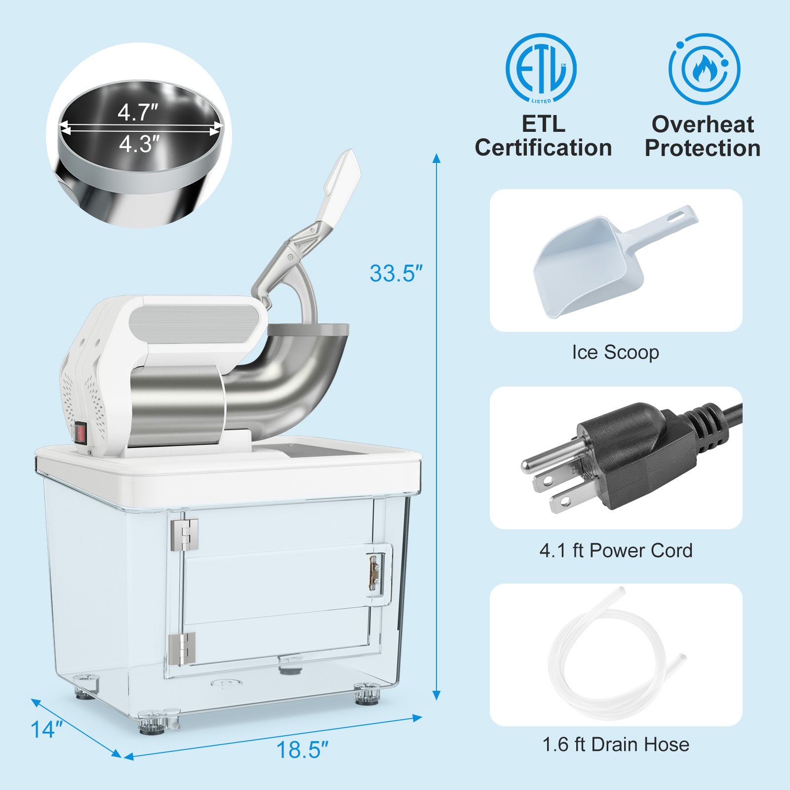 300W 商用双刀片带安全开关碎冰机-白色 300W Commercial Ice Crusher with Dual Blades and Safety Switch-White