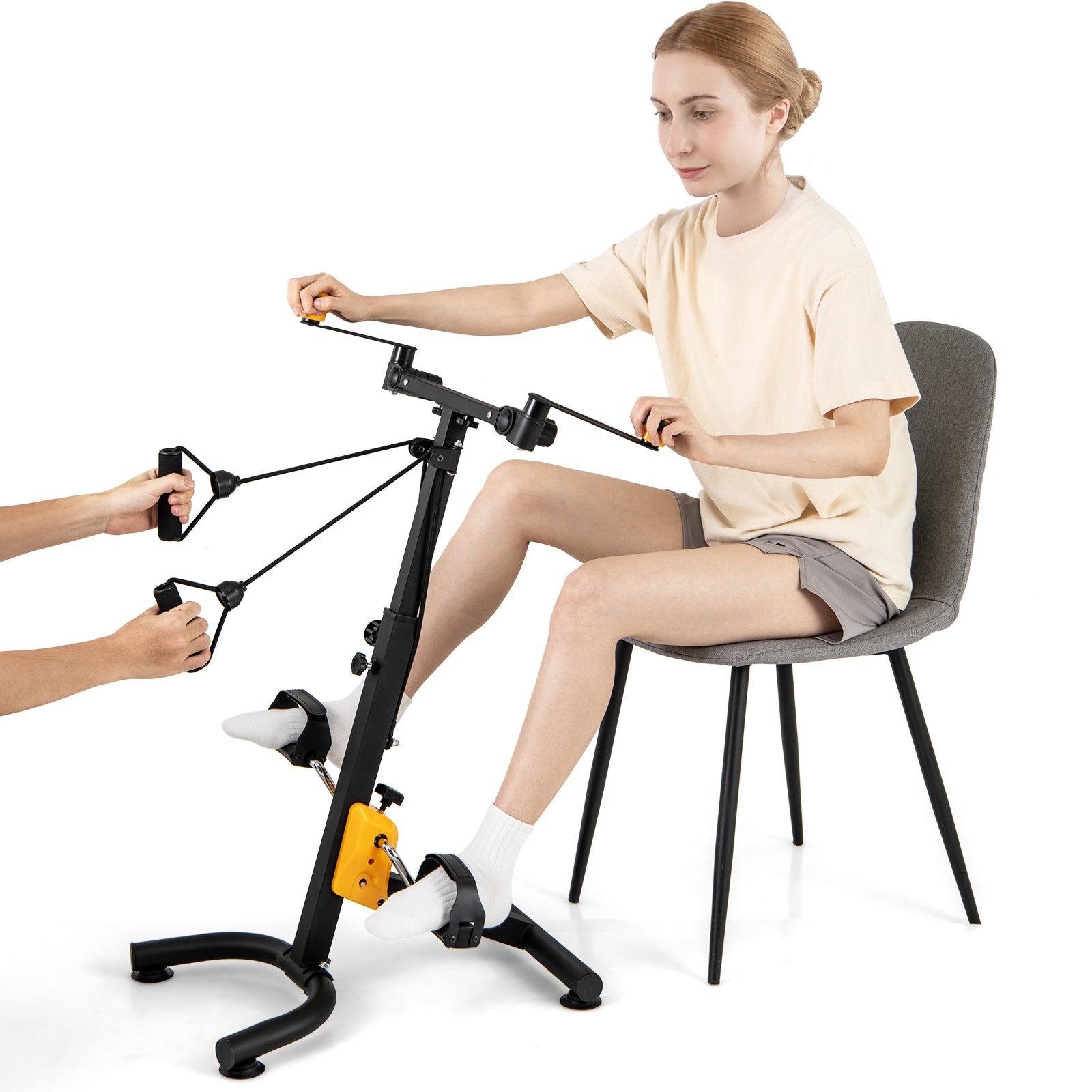 可调阻力折叠踏板健身车-黄色 Folding Pedal Exercise Bike with