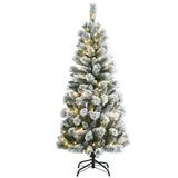 5 英尺预亮铰链圣诞树雪植有 9 种模式遥控灯 5 Feet Pre-Lit Hinged Christmas Tree Snow Flocked with 9 Modes Remote Control Lights