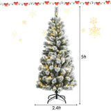 5 英尺预亮铰链圣诞树雪植有 9 种模式遥控灯 5 Feet Pre-Lit Hinged Christmas Tree Snow Flocked with 9 Modes Remote Control Lights