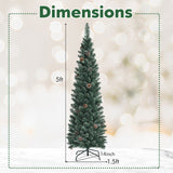 雪白人造铅笔圣诞树，带松果 - 5 英尺 Snowy Artificial Pencil Christmas Tree with Pine Cones-5 ft