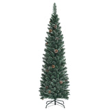 雪白人造铅笔圣诞树，带松果 - 5 英尺 Snowy Artificial Pencil Christmas Tree with Pine Cones-5 ft