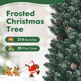 雪白人造铅笔圣诞树，带松果 - 5 英尺 Snowy Artificial Pencil Christmas Tree with Pine Cones-5 ft