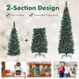 雪白人造铅笔圣诞树，带松果 - 5 英尺 Snowy Artificial Pencil Christmas Tree with Pine Cones-5 ft