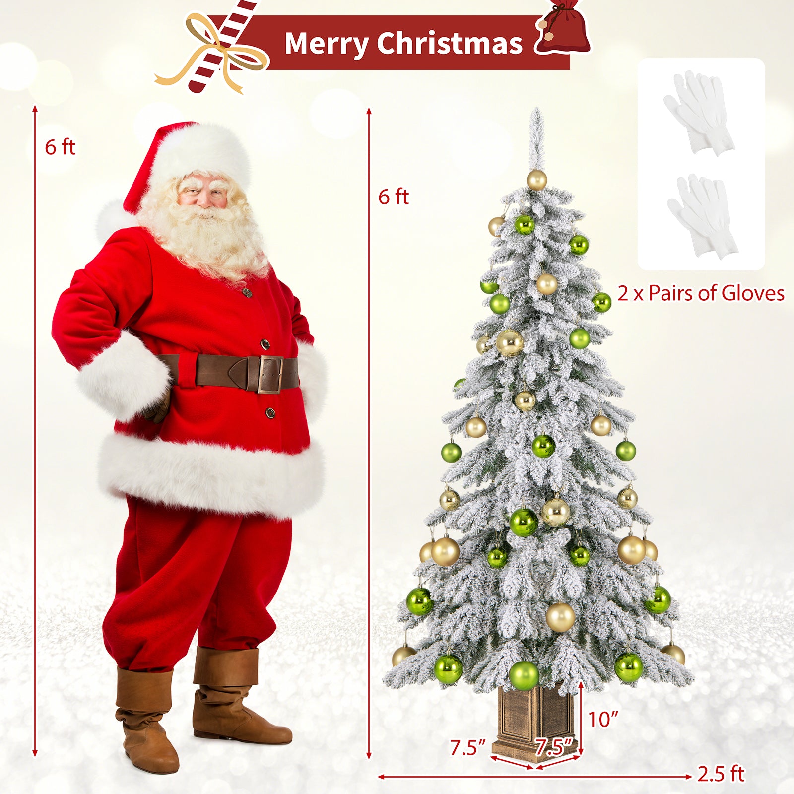 6 英尺人造圣诞树，带 589 个植绒树枝尖端和 48 个圣诞球 6 Feet Artificial Xmas Tree with 589 Flocked Branch Tips and 48 Xmas Balls