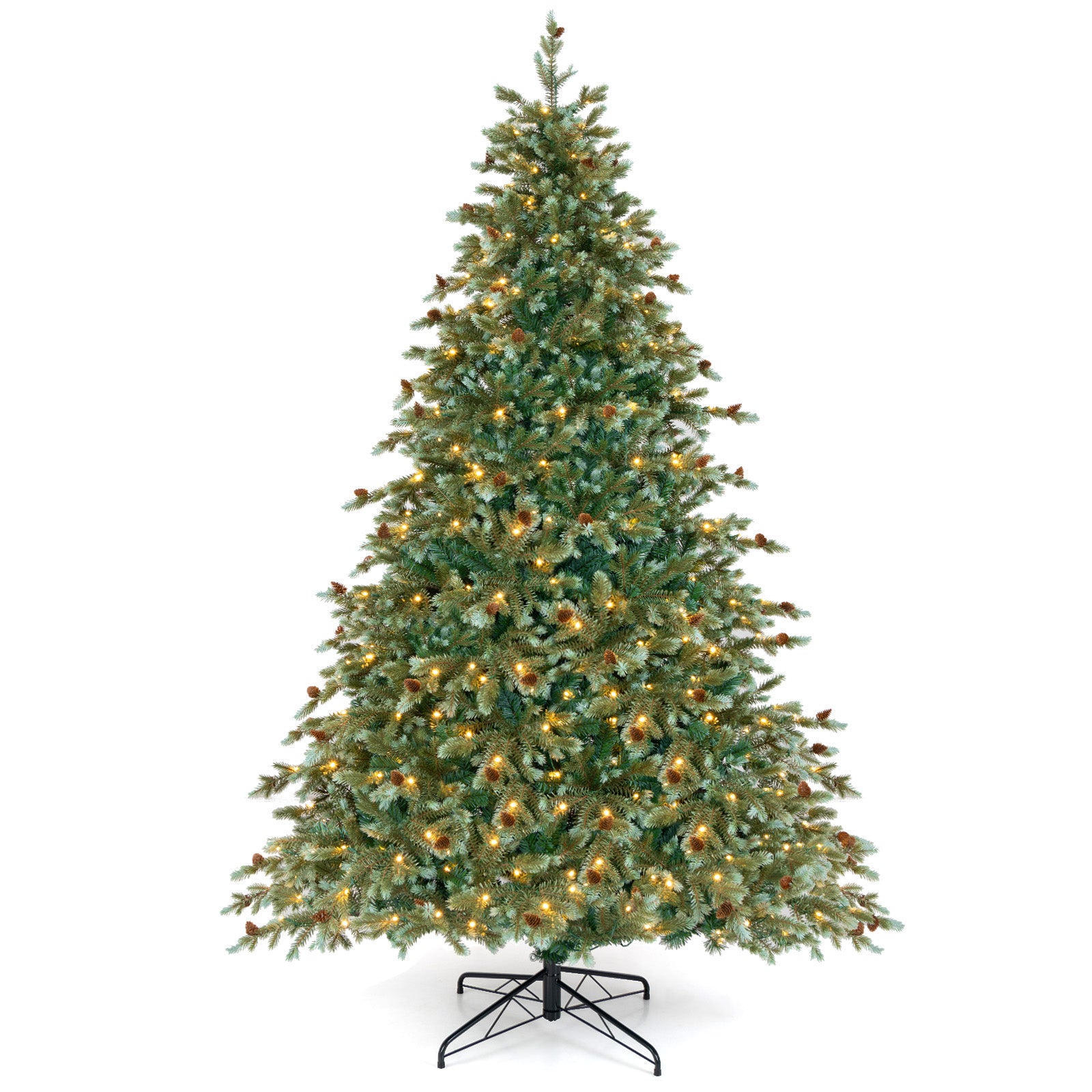 6/7/8 英尺圣诞树，带暖白色 LED 灯和松果 - 7 英尺 6/7/8 Feet Christmas Tree with Warm White LED Lights and Pine Cones-7 ft