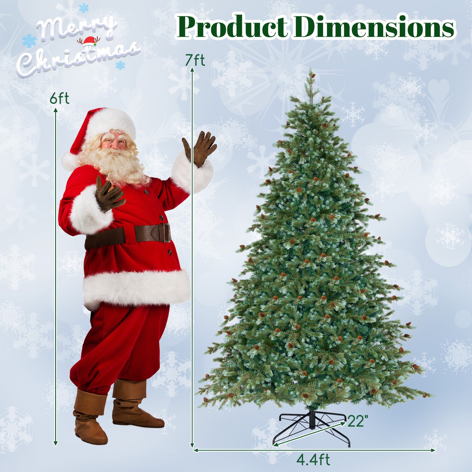 6/7/8 英尺圣诞树，带暖白色 LED 灯和松果 - 7 英尺 6/7/8 Feet Christmas Tree with Warm White LED Lights and Pine Cones-7 ft