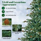6/7/8 英尺圣诞树，带暖白色 LED 灯和松果 - 7 英尺 6/7/8 Feet Christmas Tree with Warm White LED Lights and Pine Cones-7 ft