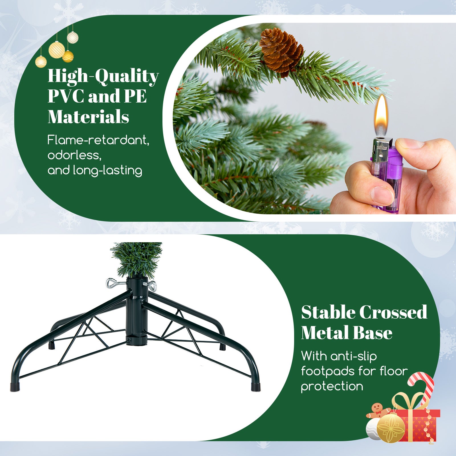 6/7/8 英尺圣诞树，带暖白色 LED 灯和松果 - 7 英尺 6/7/8 Feet Christmas Tree with Warm White LED Lights and Pine Cones-7 ft