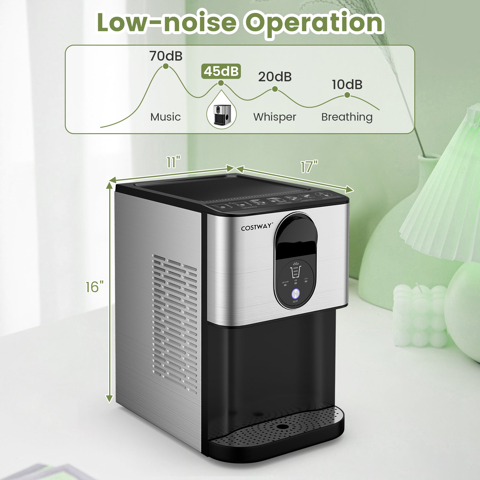 自分配块制冰机台面带软咀嚼颗粒冰块 - 银色 Self Dispensing Nugget Ice Maker Countertop with Soft Chewable Pellet Ice Cubes-Silver