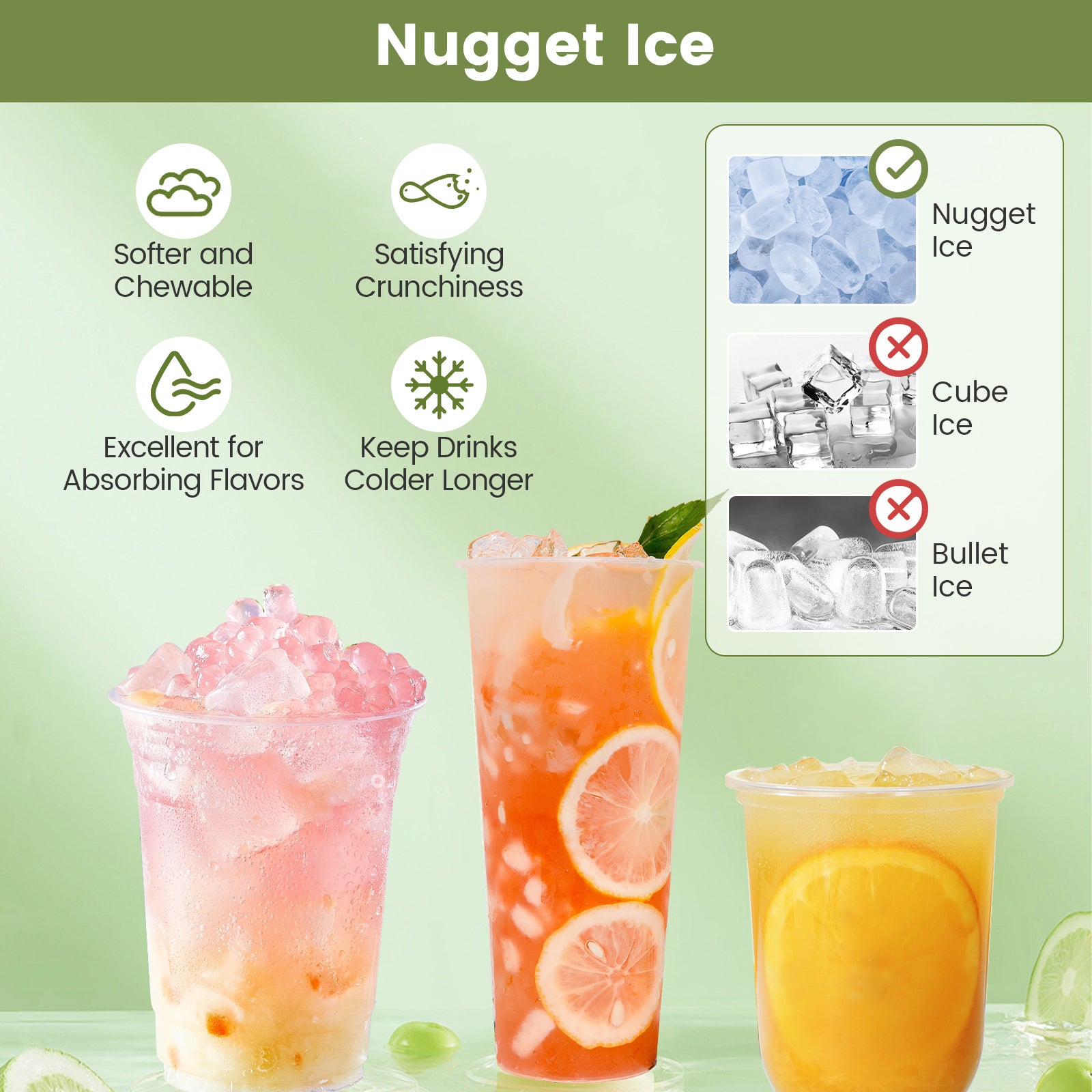 自分配块制冰机台面带软咀嚼颗粒冰块 - 银色 Self Dispensing Nugget Ice Maker Countertop with Soft Chewable Pellet Ice Cubes-Silver
