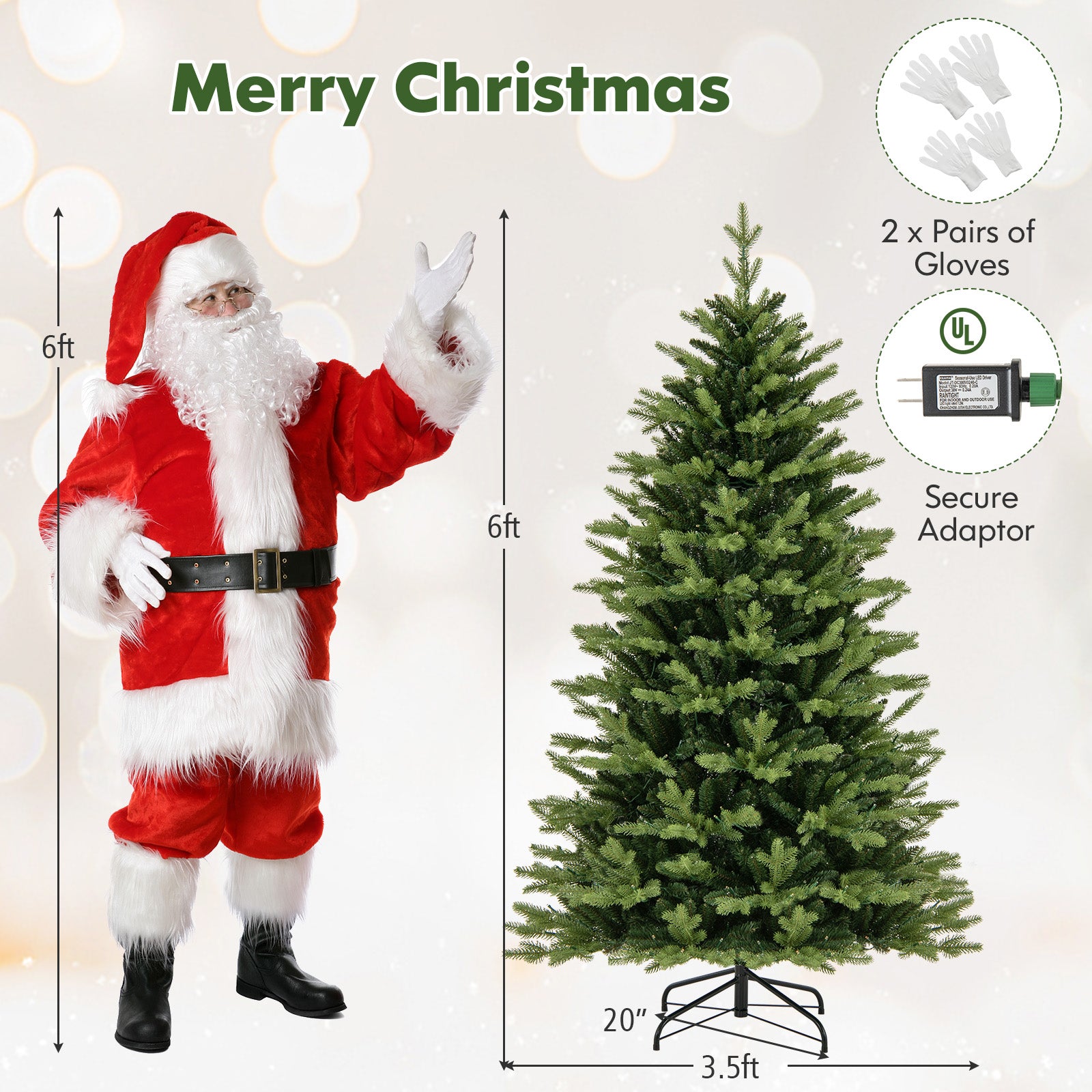 5/6/7 英尺预亮人造圣诞树，带树枝尖和 LED 灯 - 6 英尺 5/6/7 Feet Pre-lit Artificial Christmas Tree with Branch Tips and LED Lights-6 ft