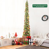 5/6/7/8/9 英尺预亮铅笔人造圣诞树，带 150/180/200//300/400 暖白色 LED 灯 - 9 英尺 5/6/7/8/9 Feet Pre-lit Pencil Artificial Christmas Tree with 150/180/200//300/400 Warm White LED Lights-9 ft