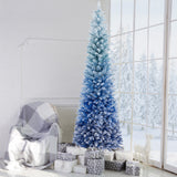 7英尺蓝色渐变雪绒人造圣诞树-蓝色 7 Feet Blue Gradient Snow Flocked Artificial Christmas Tree-Blue