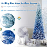 7英尺蓝色渐变雪绒人造圣诞树-蓝色 7 Feet Blue Gradient Snow Flocked Artificial Christmas Tree-Blue