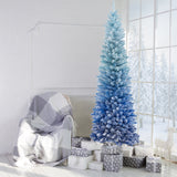 6英尺蓝色渐变雪绒人造圣诞树-蓝色 6 Feet Blue Gradient Snow Flocked Artificial Christmas Tree-Blue