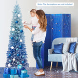 6英尺蓝色渐变雪绒人造圣诞树-蓝色 6 Feet Blue Gradient Snow Flocked Artificial Christmas Tree-Blue