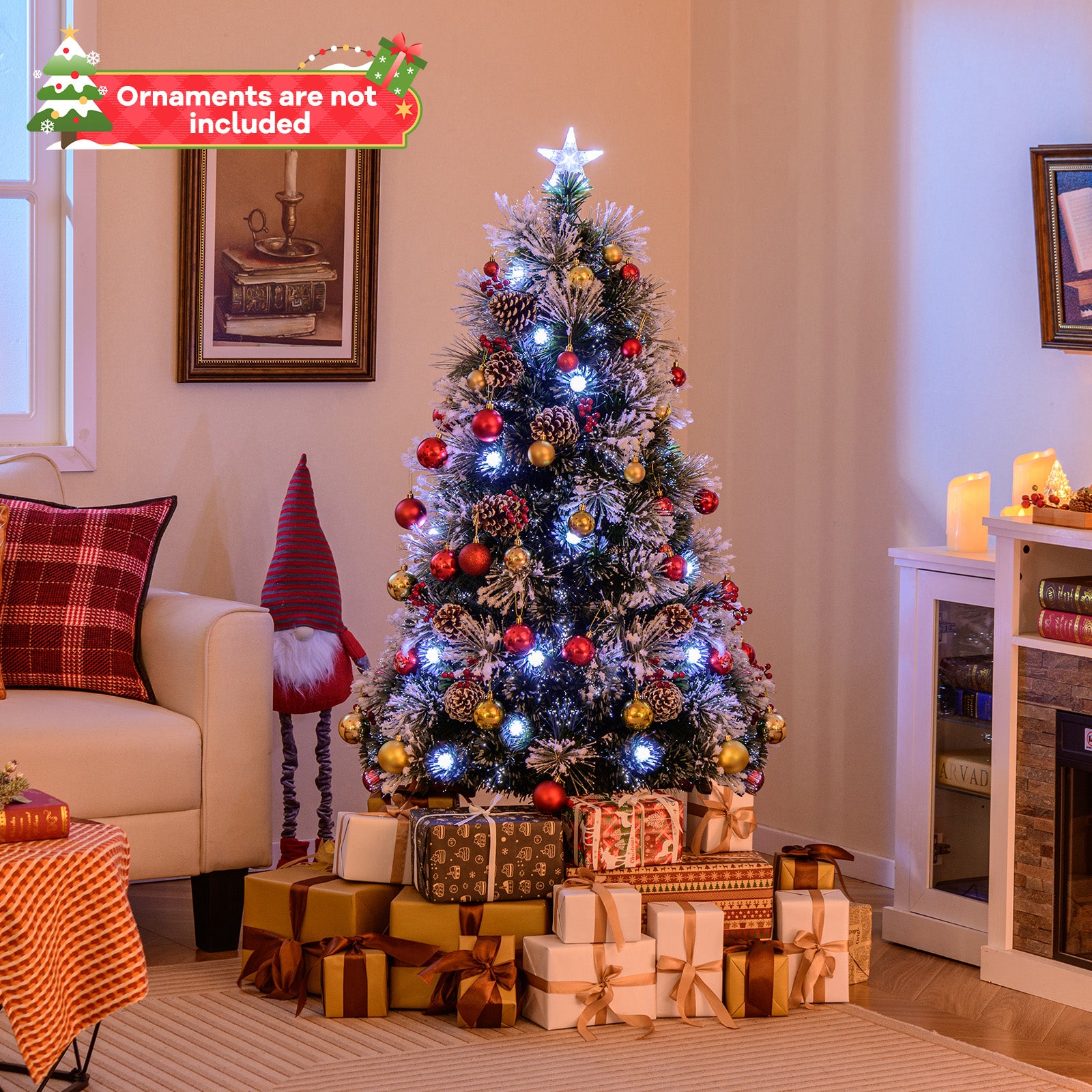 5 英尺植绒圣诞树，带 8 种照明模式 5 FT Flocked Christmas Tree with 8 Lighting Modes