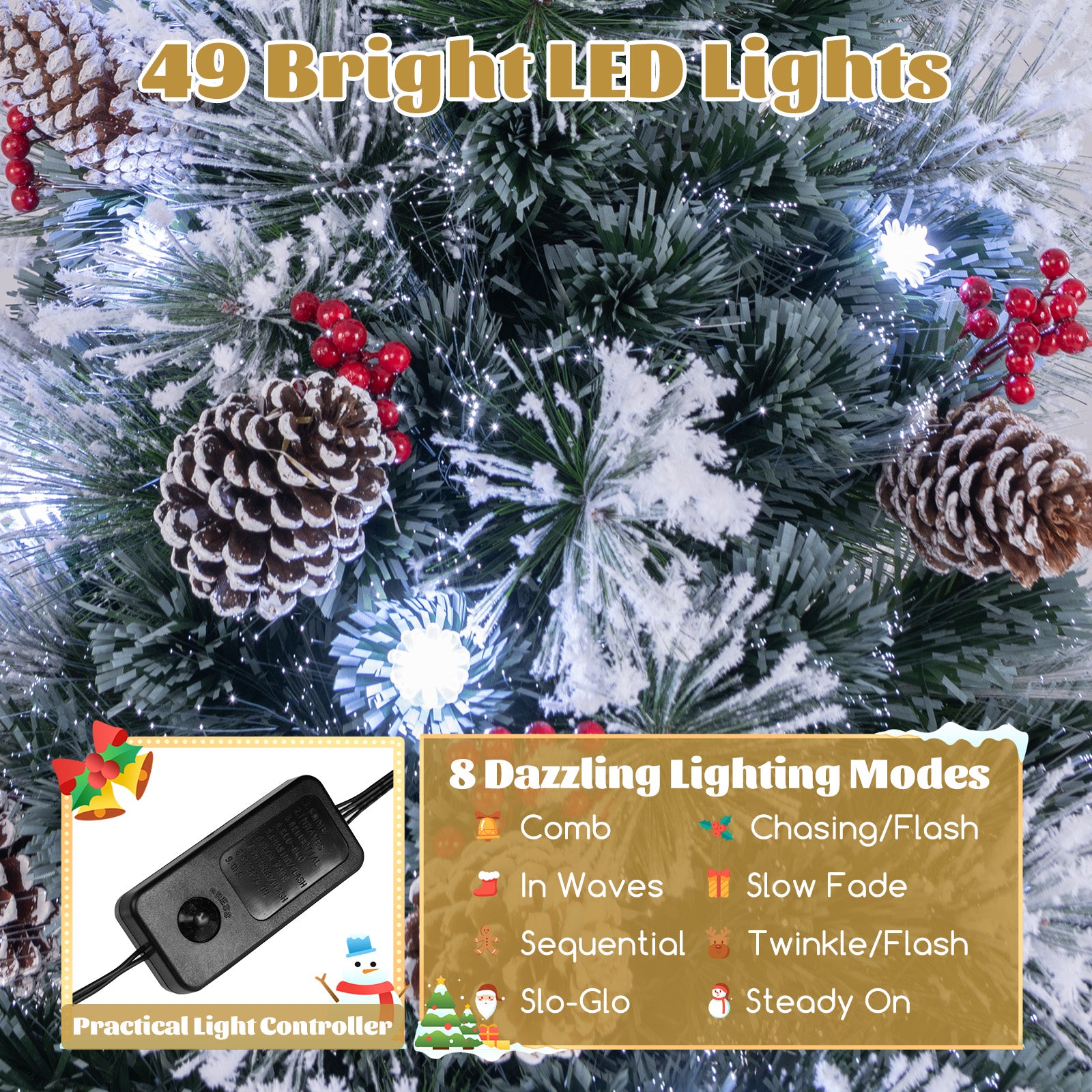 5 英尺植绒圣诞树，带 8 种照明模式 5 FT Flocked Christmas Tree with 8 Lighting Modes