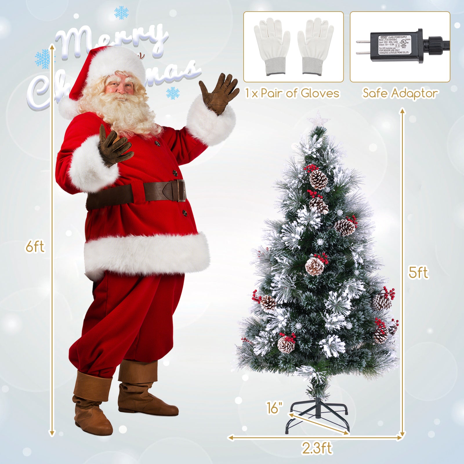 5 英尺植绒圣诞树，带 8 种照明模式 5 FT Flocked Christmas Tree with 8 Lighting Modes