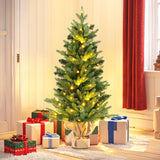 3 英尺迷你预亮人造圣诞树桌面圣诞树，带粗麻布底座 3 Feet Mini Pre-Lit Artificial Christmas Tree Tabletop Xmas Tree with Burlap Base