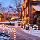 3 件预亮拐杖糖，带 75 个 LED 灯和地桩 3 Pieces Pre-Lit Candy Canes with 75 LED Lights and Ground Stakes