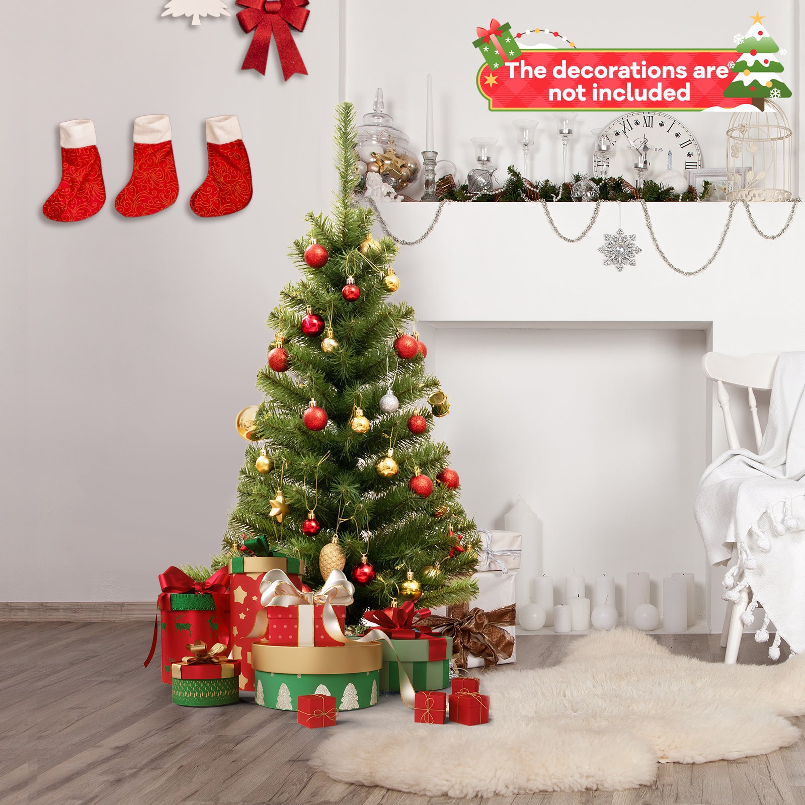 36英寸不发光人造圣诞迷你树带塑料支架-绿色 36 Inch Unlit Artificial Christmas Mini Tree with Plastic Stand-Green