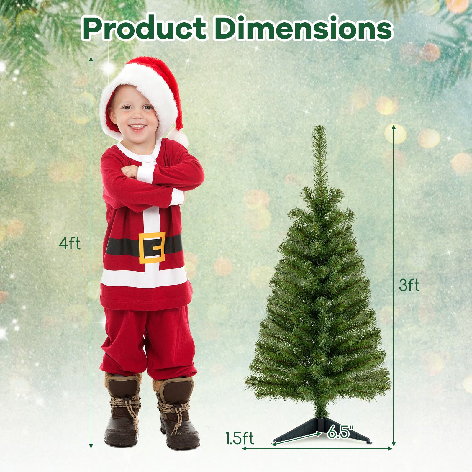 36英寸不发光人造圣诞迷你树带塑料支架-绿色 36 Inch Unlit Artificial Christmas Mini Tree with Plastic Stand-Green