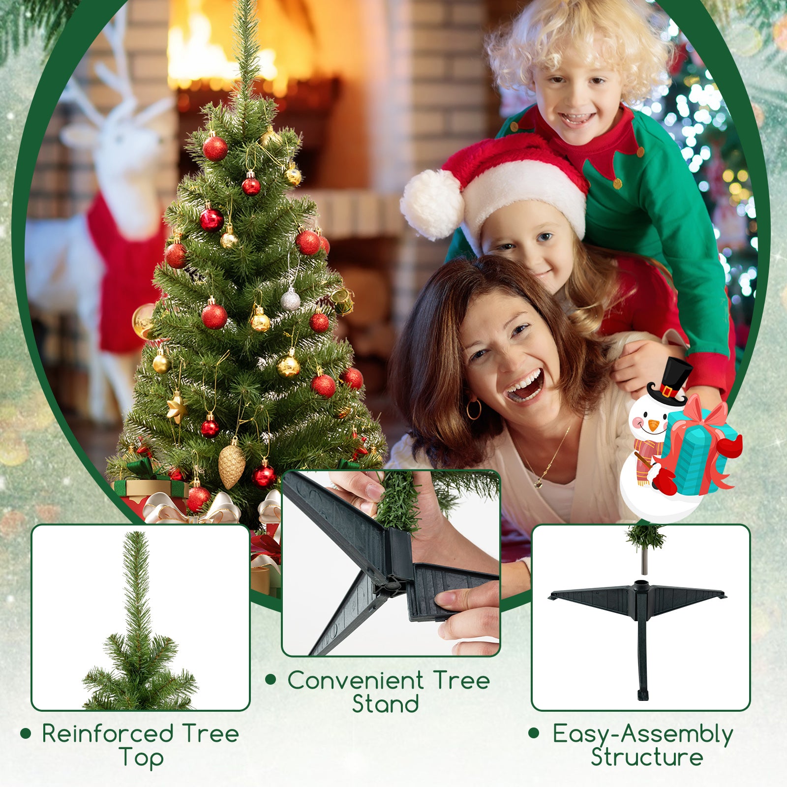 36英寸不发光人造圣诞迷你树带塑料支架-绿色 36 Inch Unlit Artificial Christmas Mini Tree with Plastic Stand-Green