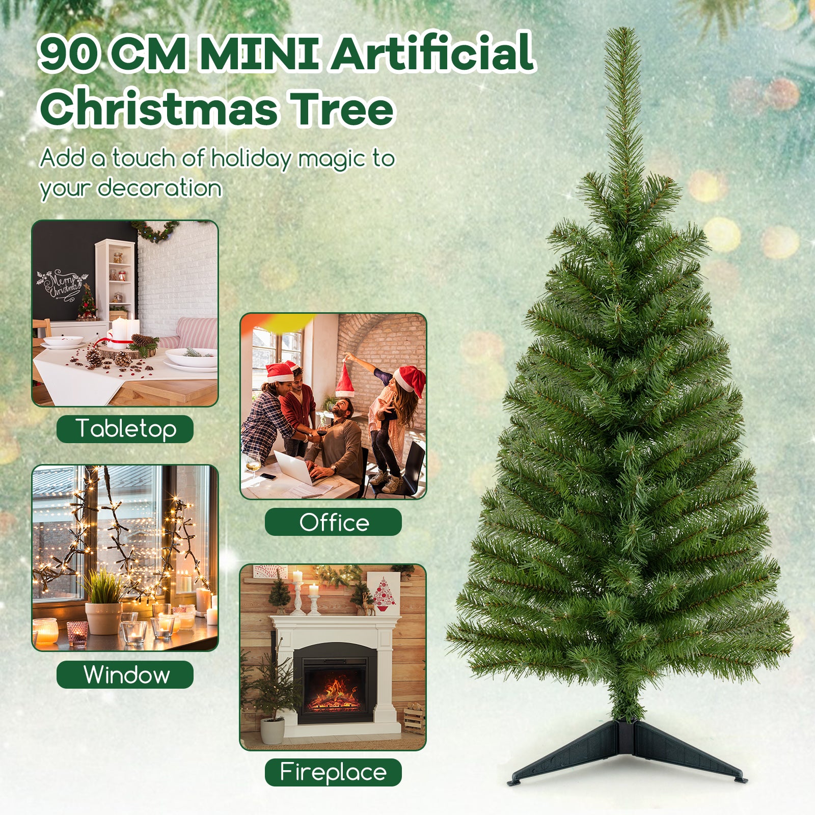 36英寸不发光人造圣诞迷你树带塑料支架-绿色 36 Inch Unlit Artificial Christmas Mini Tree with Plastic Stand-Green