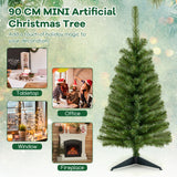 36英寸不发光人造圣诞迷你树带塑料支架-绿色 36 Inch Unlit Artificial Christmas Mini Tree with Plastic Stand-Green