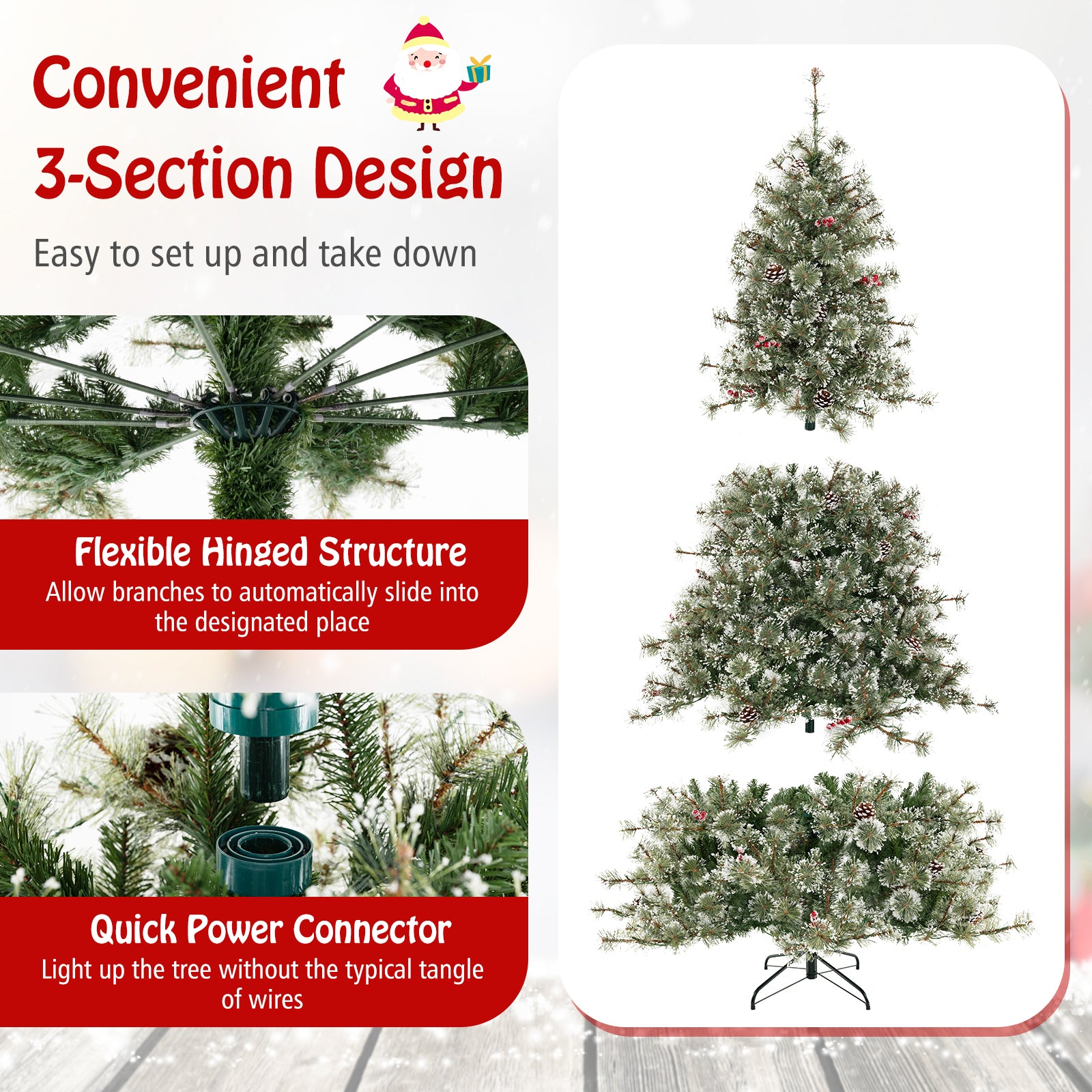 6/7.5/9 英尺人造圣诞树预亮铰链节日树，带 360° 快速电源连接器 - 7.5 英尺 6/7.5/9 FT Artificial Christmas Tree Pre-Lit Hinged Holiday Tree with 360Â° Quick Power Connector-7.5ft