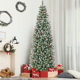 带松果和红色浆果的预亮人造铅笔圣诞树 - 7 英尺 Pre-lit Artificial Pencil Christmas Tree with Pine Cones and Red Berries-7 ft