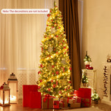 带松果和红色浆果的预亮人造铅笔圣诞树 - 7 英尺 Pre-lit Artificial Pencil Christmas Tree with Pine Cones and Red Berries-7 ft