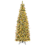 带松果和红色浆果的预亮人造铅笔圣诞树 - 7 英尺 Pre-lit Artificial Pencil Christmas Tree with Pine Cones and Red Berries-7 ft