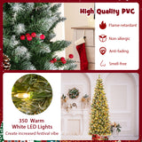 带松果和红色浆果的预亮人造铅笔圣诞树 - 7 英尺 Pre-lit Artificial Pencil Christmas Tree with Pine Cones and Red Berries-7 ft