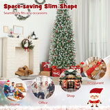 带松果和红色浆果的预亮人造铅笔圣诞树 - 7 英尺 Pre-lit Artificial Pencil Christmas Tree with Pine Cones and Red Berries-7 ft