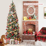 带松果和红色浆果的预亮人造铅笔圣诞树 - 7 英尺 Pre-lit Artificial Pencil Christmas Tree with Pine Cones and Red Berries-7 ft
