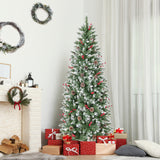 带松果和红色浆果的预亮人造铅笔圣诞树 - 6 英尺 Pre-lit Artificial Pencil Christmas Tree with Pine Cones and Red Berries-6 ft