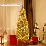 带松果和红色浆果的预亮人造铅笔圣诞树 - 6 英尺 Pre-lit Artificial Pencil Christmas Tree with Pine Cones and Red Berries-6 ft