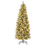 带松果和红色浆果的预亮人造铅笔圣诞树 - 6 英尺 Pre-lit Artificial Pencil Christmas Tree with Pine Cones and Red Berries-6 ft