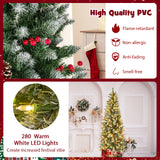 带松果和红色浆果的预亮人造铅笔圣诞树 - 6 英尺 Pre-lit Artificial Pencil Christmas Tree with Pine Cones and Red Berries-6 ft