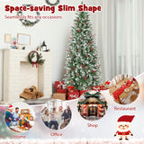 带松果和红色浆果的预亮人造铅笔圣诞树 - 6 英尺 Pre-lit Artificial Pencil Christmas Tree with Pine Cones and Red Berries-6 ft