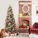 带松果和红色浆果的预亮人造铅笔圣诞树 - 6 英尺 Pre-lit Artificial Pencil Christmas Tree with Pine Cones and Red Berries-6 ft