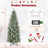 带松果和红色浆果的预亮人造铅笔圣诞树 - 6 英尺 Pre-lit Artificial Pencil Christmas Tree with Pine Cones and Red Berries-6 ft