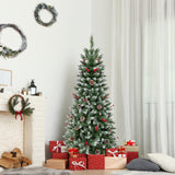 带松果和红色浆果的预亮人造铅笔圣诞树 - 5 英尺 Pre-lit Artificial Pencil Christmas Tree with Pine Cones and Red Berries-5 ft
