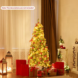 带松果和红色浆果的预亮人造铅笔圣诞树 - 5 英尺 Pre-lit Artificial Pencil Christmas Tree with Pine Cones and Red Berries-5 ft