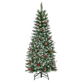带松果和红色浆果的预亮人造铅笔圣诞树 - 5 英尺 Pre-lit Artificial Pencil Christmas Tree with Pine Cones and Red Berries-5 ft