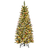 带松果和红色浆果的预亮人造铅笔圣诞树 - 5 英尺 Pre-lit Artificial Pencil Christmas Tree with Pine Cones and Red Berries-5 ft